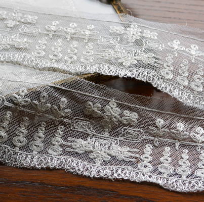 【日本発送】L1864　フランスアンティークレースボーダー/テープレース　コットンチュールレース 1m95