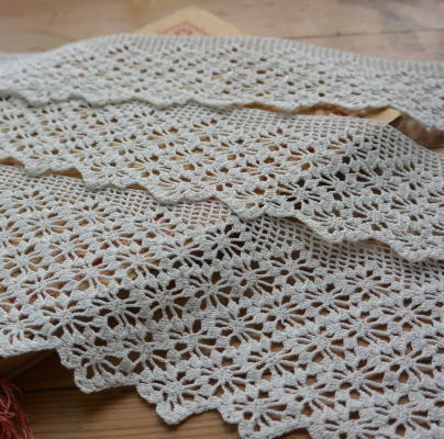 【日本発送】L1879　フランスアンティークレース/テープレース/ボーダー3本　ハンドワークリネンクロシェレース