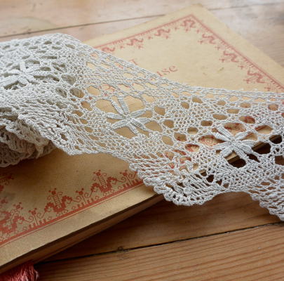 【日本発送】L1881　フランスアンティークレース/テープレース/ボーダー　ハンドワークリネンボビンレース 2m05
