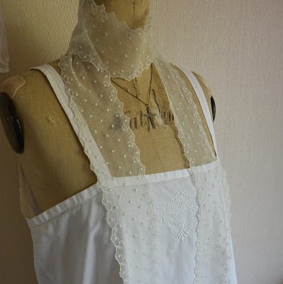 【日本発送】L1898　イギリスアンティークレースストール　コットンケミカルレース＆チュールレース 1m73