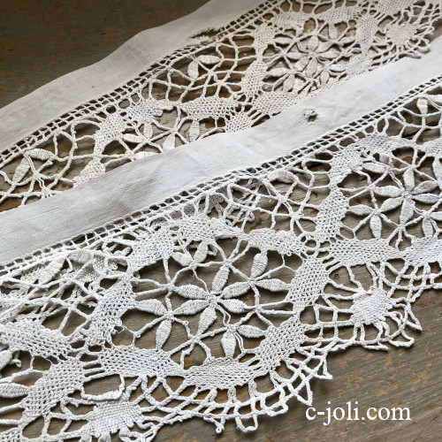 【日本発送】L1905　フランスアンティークレースエッジ/シェルフランナー/バランス 1m60　ハンドワークリネンボビンレース
