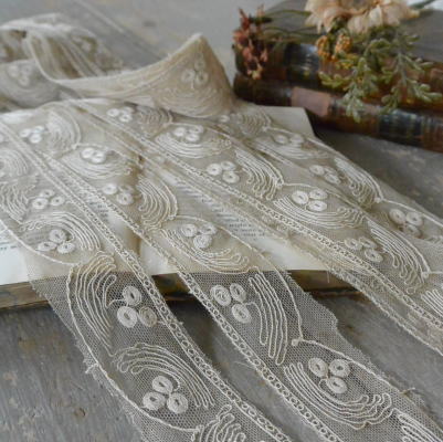 【日本発送】L1967　フランスアンティークレース/テープレース/ボーダーレース　Calaisチュールレース 3m68
