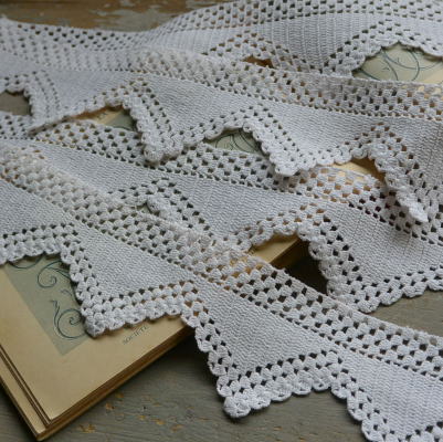 【日本発送】L2081　イギリスアンティークレースボーダー/テープレース　コットンクロシェレース 2本