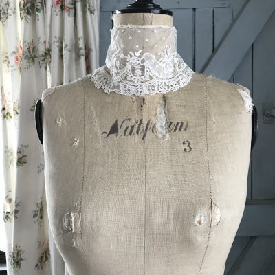 L2292 フランスアンティークレースつけ襟/レース衿　19世紀コットンレース