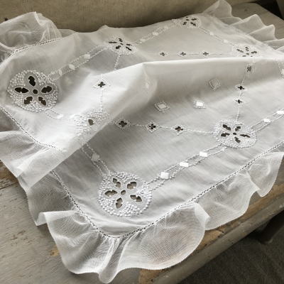 L2334 フランスアンティークレース 刺繍クロス プラムブランケットカバー カットワーク手刺繍リネンローン チュールレース 63x52cm L2334 フランスアンティークレース 刺繍クロス プラムブランケットカバー カットワーク手刺繍リネンローン チュールレース 63x52cm