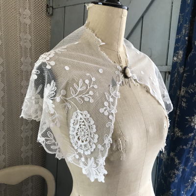 【日本発送】L2337　フランスアンティークレースつけ襟/レース衿/アンティーク襟　コットンチュールレース　生成り