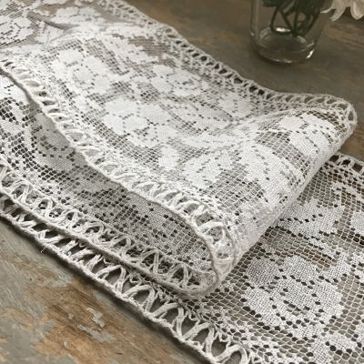 L2349　フランスアンティークレースパーツ　ローズ柄ハンドワークリネンフィレレース 80cm