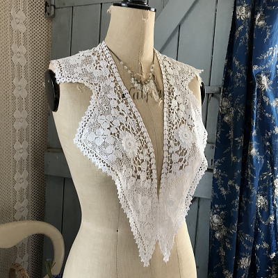 L2372　フランスアンティークレースつけ襟/レース衿　コットンマシーンレース