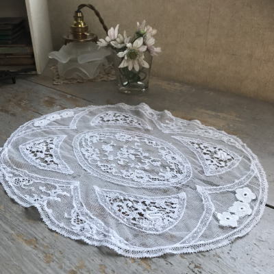 L2403 フランスアンティークチュールレースドイリー 30x24cm