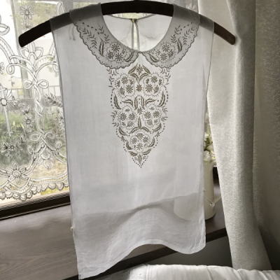 L2428 フランスアンティークレースフロント/シャツフロント　手刺繍＆綿ローン