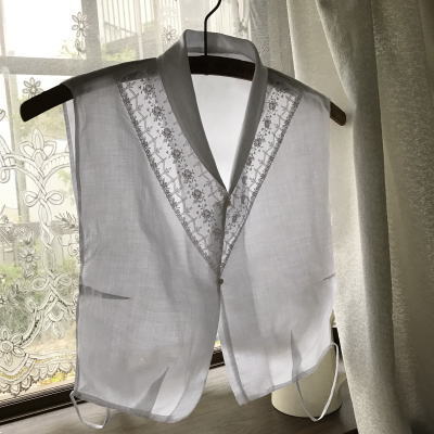 L2429 フランスアンティークレースフロント/シャツフロント　マシーン刺繍リネン