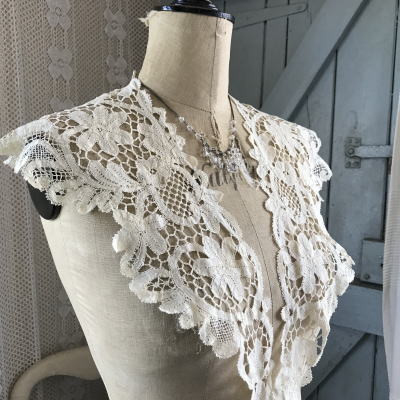 L2479 フランスアンティークレースつけ襟/レース衿　リネンボビンレース　生成り