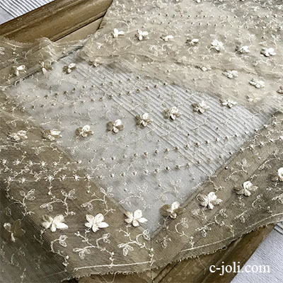 【パリ発送】L2496 フランスアンティークレーストリム/テープレース/ボーダーレース　幅広リネンチュールレース 1m70