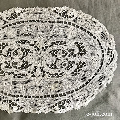 【パリ発送】L2573 イタリアアンティークボビンレースクロス　19世紀ミラノレース　39x26cm