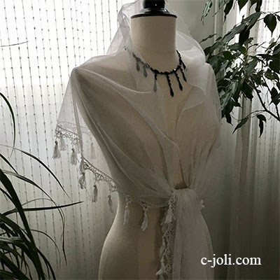 【パリ発送】L2620 フランスアンティークチュールレースストール　コットンチュールレース＆ボビンレース 2m84