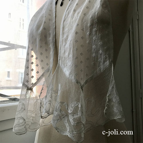 【パリ発送】L2633 フランスアンティークレース＆コットンガーゼストール 1m68