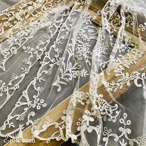 【パリ発送】L2638 フランスアンティークレースショール/レースストール　19世紀アプリカシオンコットンチュールレース 2m77