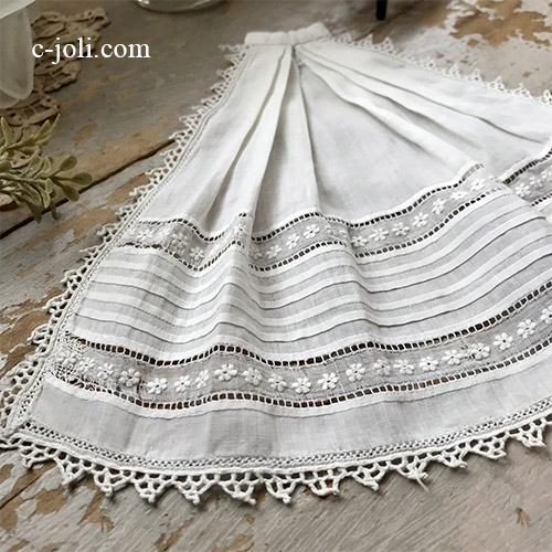 L2661 フランスアンティークレースつけ襟/レースジャボ（胸元飾り）　手刺繍リネン＆ニードルポイントレース