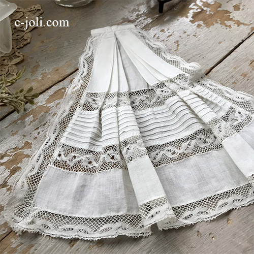 L2663 フランスアンティークレースつけ襟/レースジャボ（胸元飾り）　手刺繍リネン＆ヴァランシエンヌレース