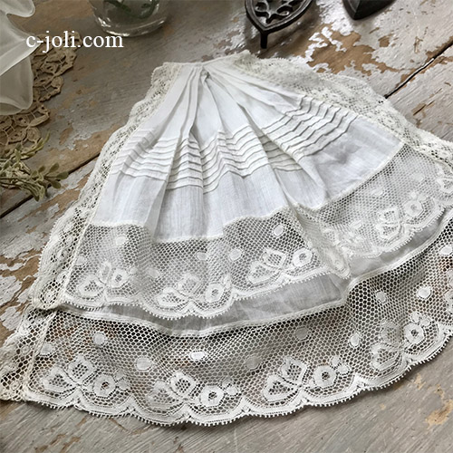 L2664 フランスアンティークレースつけ襟/レースジャボ（胸元飾り）　手刺繍リネン＆ヴァランシエンヌレース
