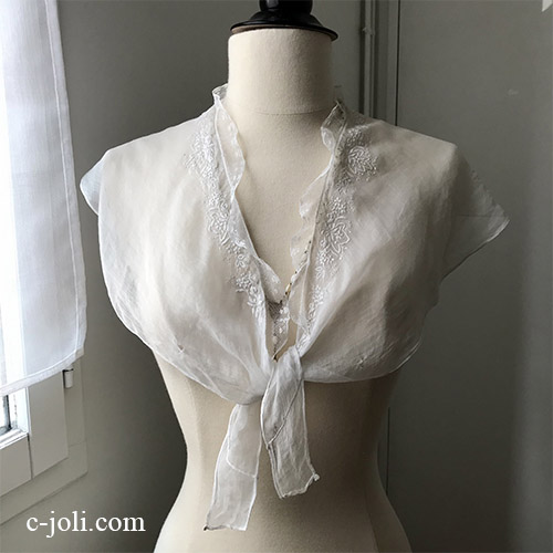 【パリ発送】L2675 フランスアンティークレース＆刺繍シャツフロント　19世紀ホワイトワーク綿ローン＆ヴァランシエンヌレース