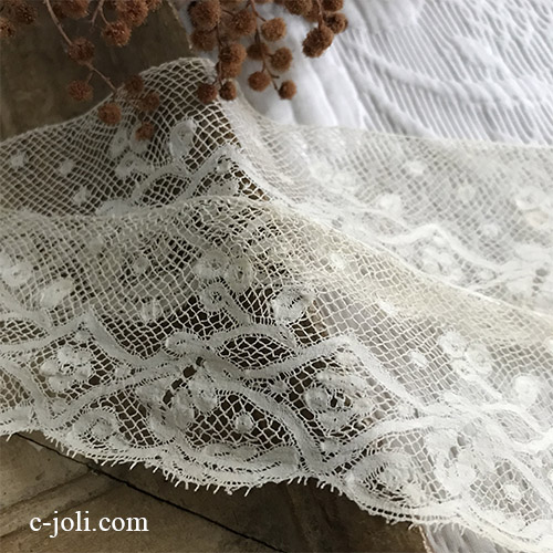 【パリ発送】L2705 フランスアンティークレーストリム/テープレース/ボーダーレース　19世紀リネンヴァランシエンヌレース 1m13