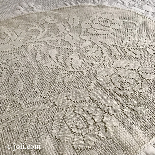 【パリ発送】L2711 フランスアンティークレース/テーブルマット　リネンフィレレースクロス 54x42cm