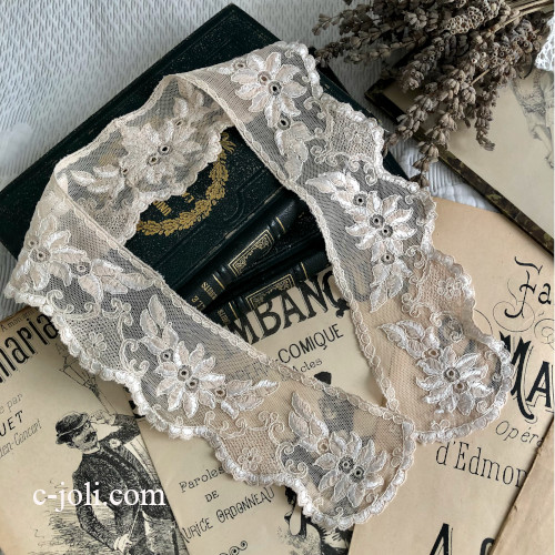 パリ発送】L2736 フランスアンティークレースつけ襟/レース衿 コットン