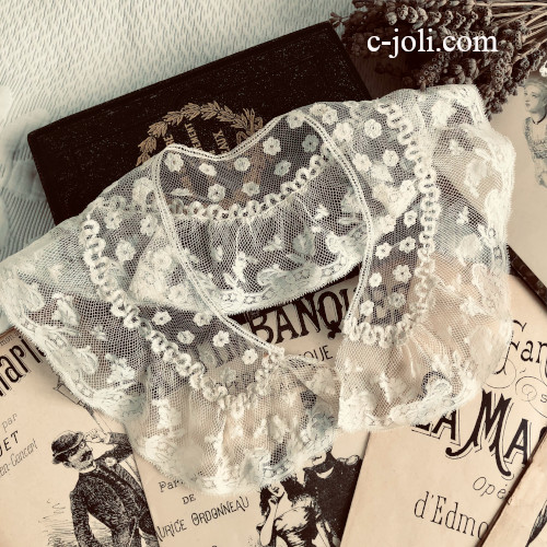 【パリ発送】L2738 フランスアンティークレースつけ襟/レース衿　リネンヴァランシエンヌレース＆アプリカシオン付け襟