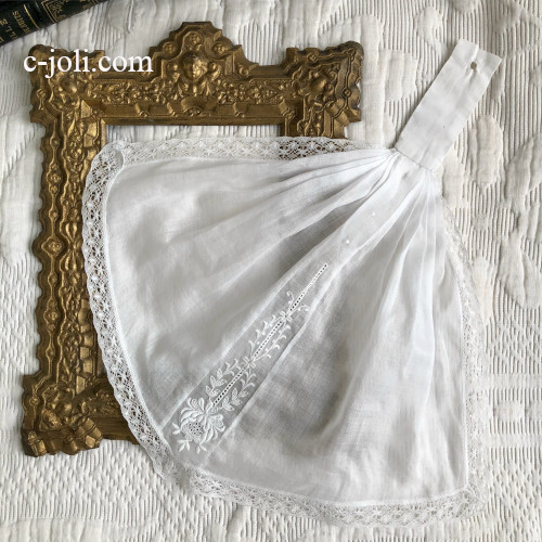 【パリ発送】L2766 フランスアンティークレースつけ襟/レースジャボ（胸元飾り）　手刺繍リネン＆綿ローン