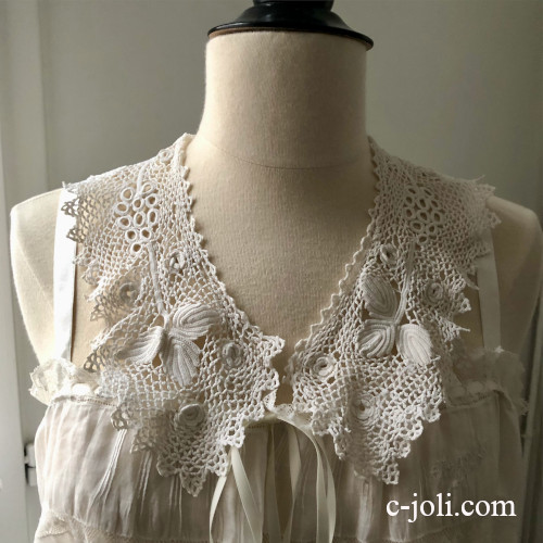 【パリ発送】L2803  フランスアンティークレースつけ襟/レース衿　リネンクロシェレース付け襟