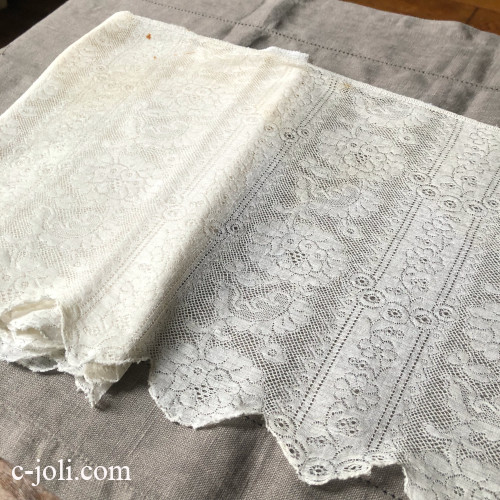【日本発送】L2813  フランスアンティークレーストリム/テープレース/幅広ボーダーレース　コットンマシーンレース 3m05