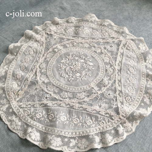 パリ発送】L2827 フランスアンティークノルマンディーレース ホワイト