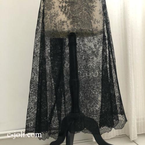 【パリ発送】L2835 フランスアンティークレースパーツ/レーススカート/ハギレ　黒レース/ブラックレース