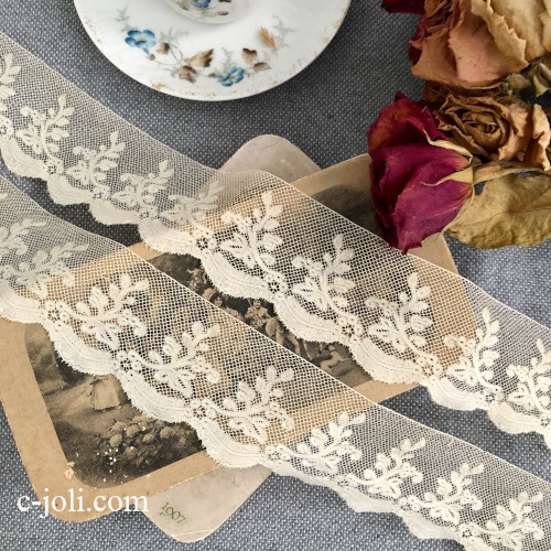 【日本発送】L2878 フランスアンティークレーストリム/テープレース/ボーダーレース　19世紀ヴァランシエンヌレース 94cm+95cm