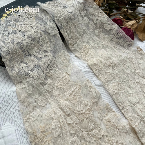 【パリ発送】L2895 フランスアンティークレースパーツ/レース袖　コットンチュールレーススリーブ 2枚