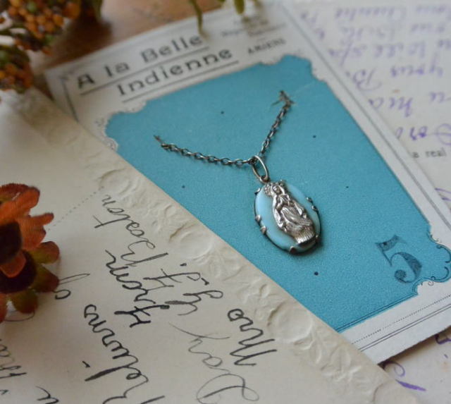 【日本発送】A-009　フランスアンティークネックレス　シルバー