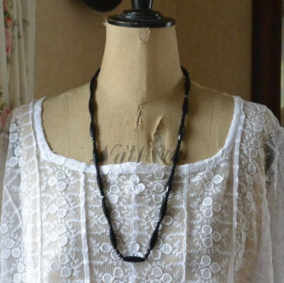 【日本発送】A-140　フランスアンティーク/ヴィンテージ　ガラスネックレス　ブラック/フレンチジェット