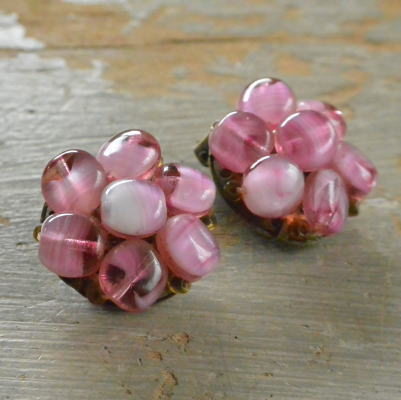 A-205 フランスアンティーク/ヴィンテージイヤリング ガラス＆ブラス 