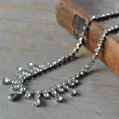 【日本発送】A-231　フランスアンティーク/ヴィンテージネックレス　メタル＆ガラスネックレス 41cm