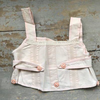 【日本発送】B-041　フランスアンティークベビー服　コットンベビーベスト　ピンク