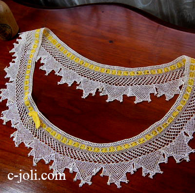 【日本発送】B-072　英国アンティークつけ襟　リネンレース衿