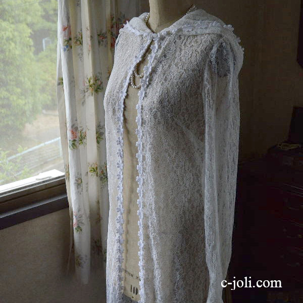 【日本発送】B-819　イギリスアンティークレースウェディングケープ