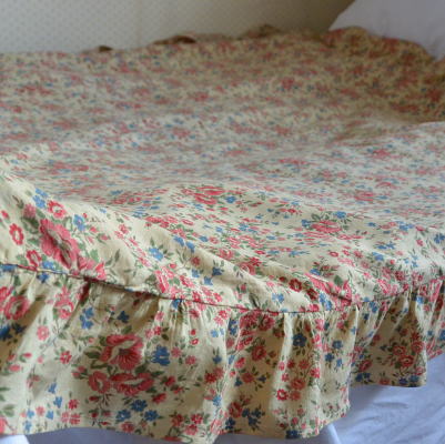 B1282　フランスアンティークブランケットケース　ローズ柄コットンケース 147x147cm