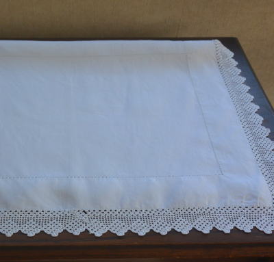 【日本発送】B1301　イギリスアンティークリネンランジェリーケース/パジャマケース　クロシェレース＆リネン 56x37cm