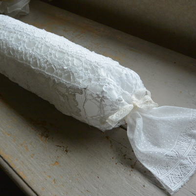 B1404　フランスアンティークレースピローケース（ベビー用）　フィレレース＆ボビンレース＆チュールレース 20x90cm