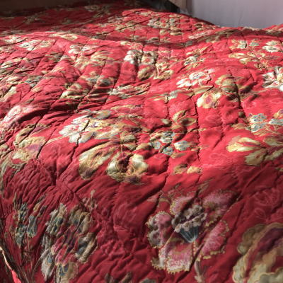 B1415　フランスアンティークコットンキルト　1930年代花柄ハンドワークキルト　225x204cm