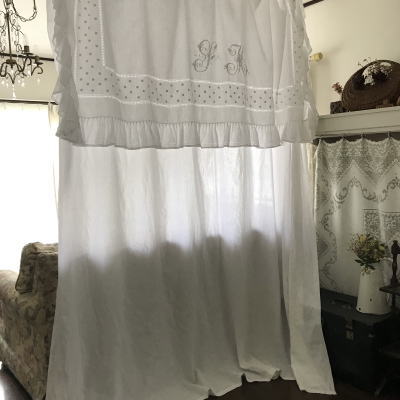 B1515 フランスアンティークリネン枕カバー＆シーツ/ベッドシーツ/カーテン　手刺繍モノグラム&リネン　235x350cm/43x207cm