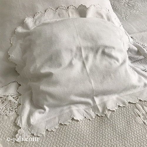 【パリ発送】B1594 フランスアンティークコットンベビーピローケース/ミニクッションケース　手刺繍コットン 50x42.5cm