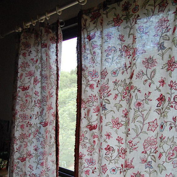 C-258　フランスアンティークリネンカーテン2枚 125x242cm